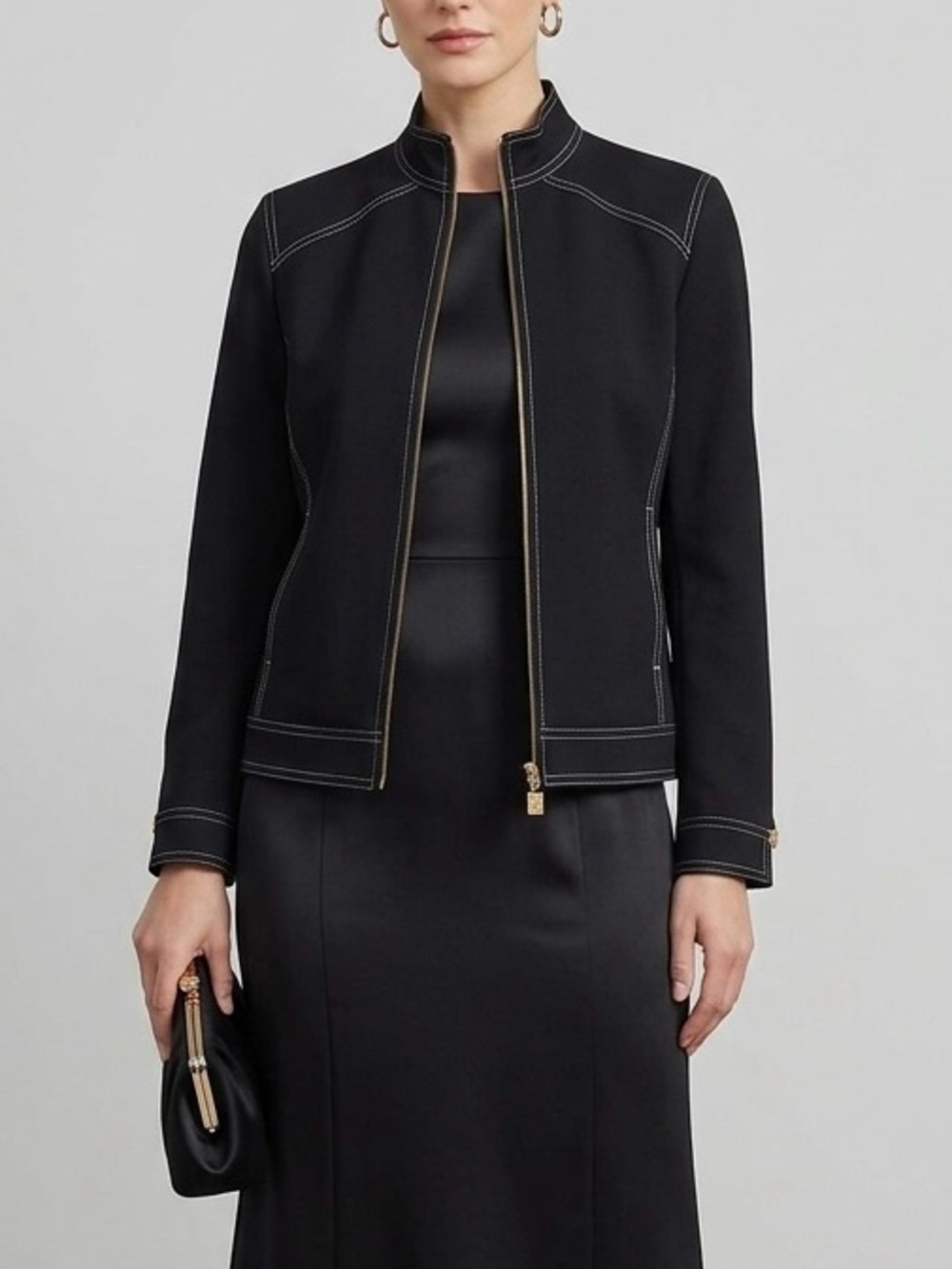 St. John Sport by Marie Gray Black Jacket with Contrast Topstitching